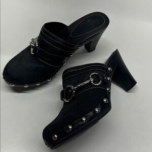 Coach Sutton Mules Clogs Heeled Shoes C Signature Logo Horsebit Black Size 6